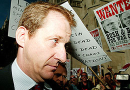 Alistair Campbell, Communications Director to British Prime Minister Tony Blair, arrives at the Royal Courts of Justice to give evidence to the Hutton Inquiry into the death of government weapons expert David Kelly