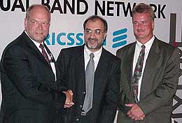 Ericsson India Managing Director Jan Cambell (L) with Bharti Cellular representatives