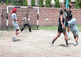 A handball match in progress in Ludhiana
