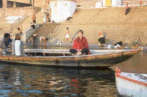 A number of foreigners seek solace in the lap of the Ganga 