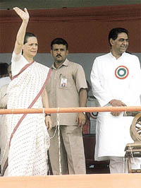AICC president Sonia Gandhi during the inaugural ceremony of Rajiv Gandhi Stadium at Bawana