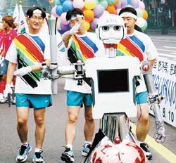 A robot, named Ami, built by students from the Korean Advanced Institute of Science and Technology