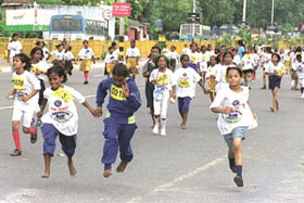 A view of the participants in the Rajiv Gandhi Marathon held in  the  Capital on Sunday.