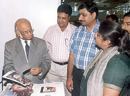 Union Minister of State for Statistics & Programme Implementation, Satya Brata Mookerjee, at a stall during the 9th Delhi Book Fair at Pragati Maidan