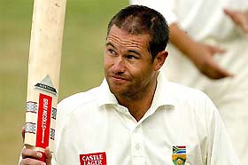 South Africa's Andrew Hall acknowledges the spectators applause after scoring 99 not out 