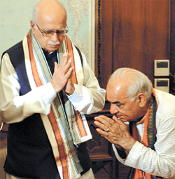 Delhi BJP President Madan Lal Khurana with Deputy Prime Minister L.K.Advani at the latters office