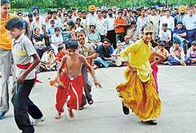 Students of Green Shivalik School, Khuda Ali Sher, present a play on the concluding day of the Childrens Theatre Festival at Sector 17, Chandigarh, on Wednesday