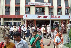 Anxious relatives of the pilgrims throng the Civil Hospital in Nasik 