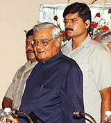 Prime Minister Atal Bihari Vajpayee arrives at the inaugural session of the Inter-State Council meeting in Srinagar