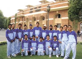 The UK Cricket World team, comprising boys from the Sports Authority of Indias National Stadium Cricket
