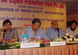Mr G. Balachandran, Mr Mansingh, Mr Subhash Mittal and Mr S.S. Bedi at a seminar on export promotion from Punjab organised by FIEO 
