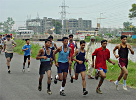Students take part in the zonal cross-country championship in Ludhiana on Saturday