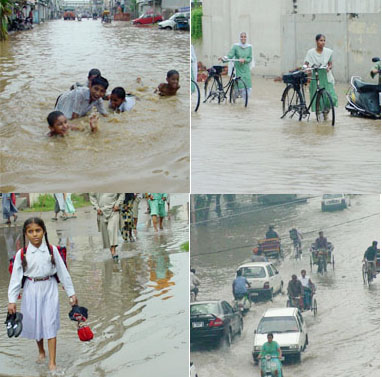 Roads after Saturday's heavy rain in Kochar Bazar (pic 1 & 2), Model Gram and Shastri Bazar