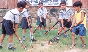 Kids at a hockey camp organised by Childrens Valley
