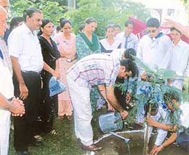 A sapling being planted by DPI (Schools), Mr D.S. Mangat, at the Government Model Senior Secondary School, Sector 37, in Chandigarh on Thursday.