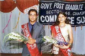 Mr Gautam and Ms Priyanka were selected as Mr and Ms Fresher at the Freshers Day party at Government College, Sector 46