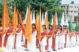 Girls of Naurhia Mal Jain Senior Secondary School, Ludhiana, rehearse for the welcome ceremony of the President