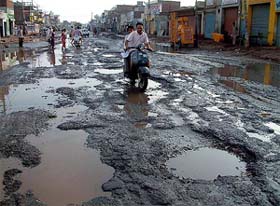 A view of the damaged Bathinda-Barnala road