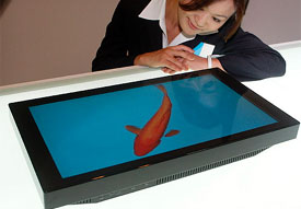 Japanese toymaker Takara Co displays its new 22-inch liquid crystal display television 