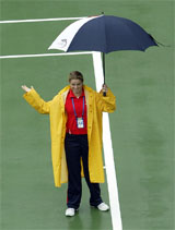 Kim Clijsters of Belgium stands on the centre court of the Arthur Ashe Stadium 