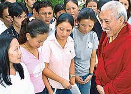 The Prime Minister of Tibetan-government-in-exile, Prof Samdhong Rimpoche, interacts with Tibetan students during the All-India Tibet Support Group conference held at Agarsen Bhavan, Sector 30, Chandigarh on Sunday.