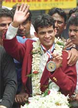 Arjuna Award winner and Commonwealth boxing gold medalist Mohammed Ali Qamar  arrives in Kolkata 