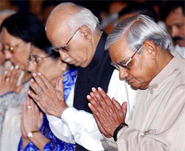 Prime Minister Atal Bihari Vajpayee with Deputy Prime Minister L.K. Advani at the swearing-in ceremony at Rashtrapati Bhavan