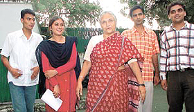 Triumphant NSUI candidates call on Chief Minister Sheila Dikshit at her residence in the Capital on Monday.