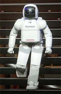 Honda Motor's humanoid robot, ASIMO manages to walk down stairs during a presentation at the world's largest car show International Car Show in Frankfurt