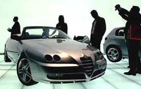 Italian car manufacturer Alfa Romeo displays its "Spider" convertible car at the International car show