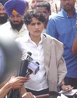 Rajwant Kaur, one of the five cricketers who went missing, at Rajasansi airport in Amritsar 