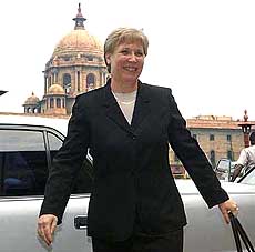 US Assistant Secretary of State for South Asian Affairs Christina B. Rocca arrives at the External Affairs Ministry office at South Block in New Delhi 