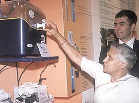 TESTING THE WATER: Chief Minister Sheila Dikshit during the inauguration of 5th Water Asia 2003 exhibition at Pragati Maidan in the Capital on Wednesday