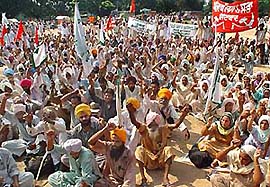 Farmers holding a rally in Chandigarh