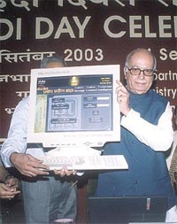Deputy Prime Minister L.K. Advani launches a website on the Hindi Day celebration in the Capital on Sunday
