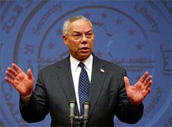 US Secretary of State Colin Powell addresses a Press conference in Baghdad