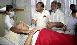 BSP President Kanshi Ram at NIMS hospital in Hyderabad on Monday following a brainstroke