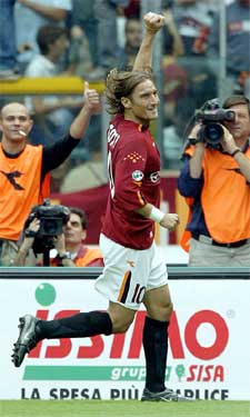 A.S. Romas Francesco Totti celebrates his goal against Brescia 