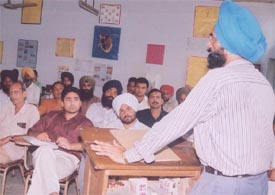 Mr Bachitar Singh, resource person, addresses teachers during a workshop organised under the Sarb Sikhya Abhiyan scheme at Government Inservice Training Centre