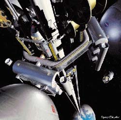 Twenty tonnes of cable and reel will be kicked up to geosynchronous altitude by spacecraft to get the project started