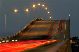 Taillights from vehicles are shown in a time exposure at Atlantic Beach, North Carolina