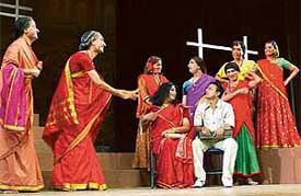 A scene from play Janemann being enacted at Tagore Theatre in Chandigarh on Monday.