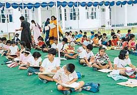 Children from various schools take part in an inter-school painting competition organised by Anees School, Sector 69, SAS Nagar, on Monday.