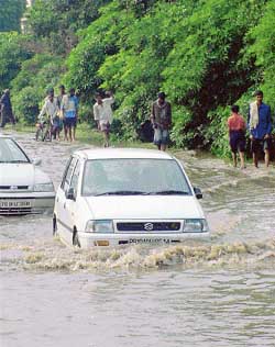 GT Road near Manju Cinema submerged in water after rain
