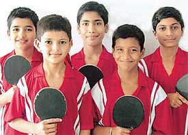 The boys under-14 table tennis team of Manav Mangal High School, Sector 21, which won the title in the UT Inter-School Table Tennis Tournament organised by the UT Education Department at table tennis hall, Sector 23, Chandigarh, on Tuesday. 