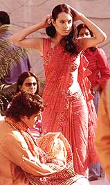 Pakistani model Nadia Hussein rehearses for a fashion show in New Delhi