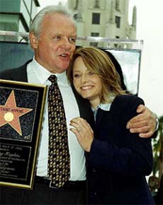 Hollywood stars Anthony Hopkins and Jodie Foster pose for photographers in Los Angeles 