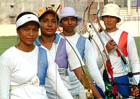 Women archers Bhagyabati Chanu, Dola Banerjee, Reena Kumari and Chekrovolu Swauro at the second National Ranking Archery Circuit tournament in Amritsar