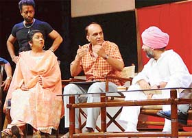 A scene from Vikram Kapadias "Black with Equal", which was presented at Tagore Theatre by Oorja Entertainment