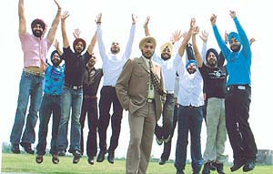 Gurmeet Singh (in the foreground) with his Sikh models: Ready for the challenge